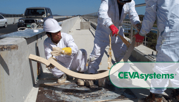 Road crew installing expansion joints on a bridge deck