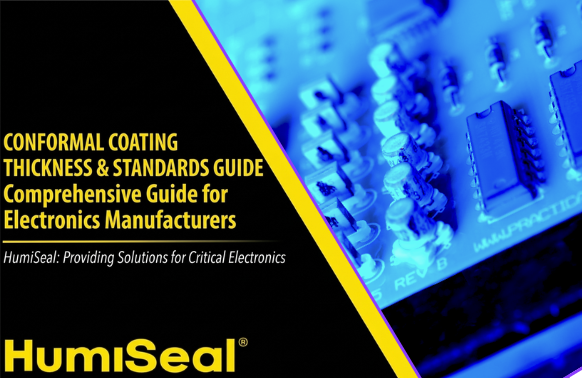 Reference table showing typical conformal coating dry-film thickness ranges by chemistry and key standards at a glance.
