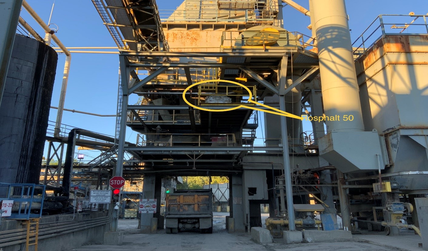 Introducing asphalt additive at Tilcon’s asphalt batch plant 